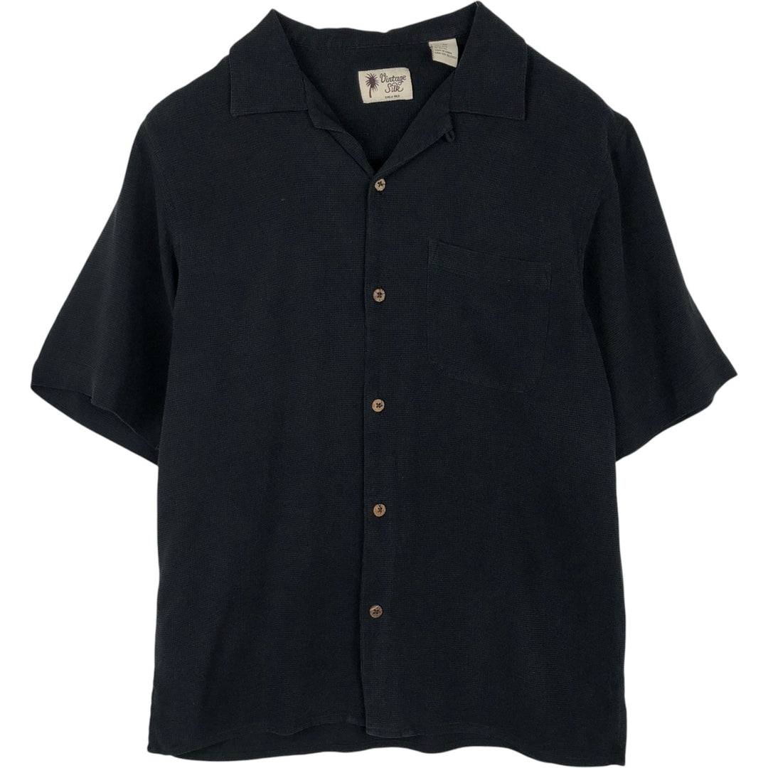 Vintage Silk Short-Sleeve Open-Collar Silk Shirt, Boxy Fit, Men's Size M silk black type Vintage Second Hand
