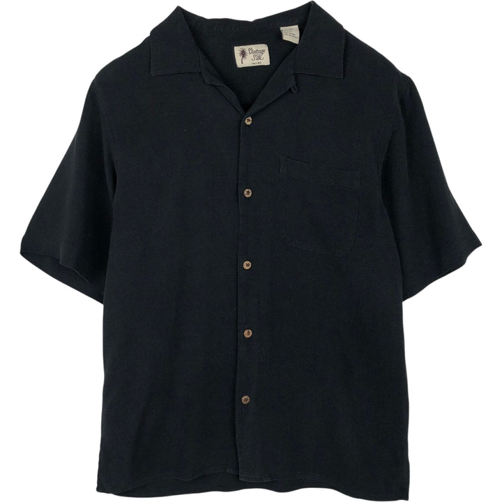 Vintage Silk Short-Sleeve Open-Collar Silk Shirt, Boxy Fit, Men's Size M silk black type Vintage Second Hand