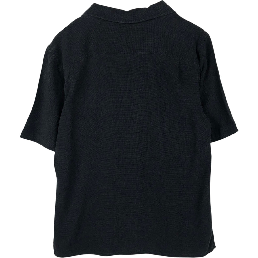 Vintage Silk Short-Sleeve Open-Collar Silk Shirt, Boxy Fit, Men's Size M silk black type Vintage Second Hand