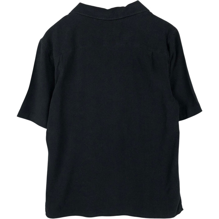 Vintage Silk Short-Sleeve Open-Collar Silk Shirt, Boxy Fit, Men's Size M silk black type Vintage Second Hand