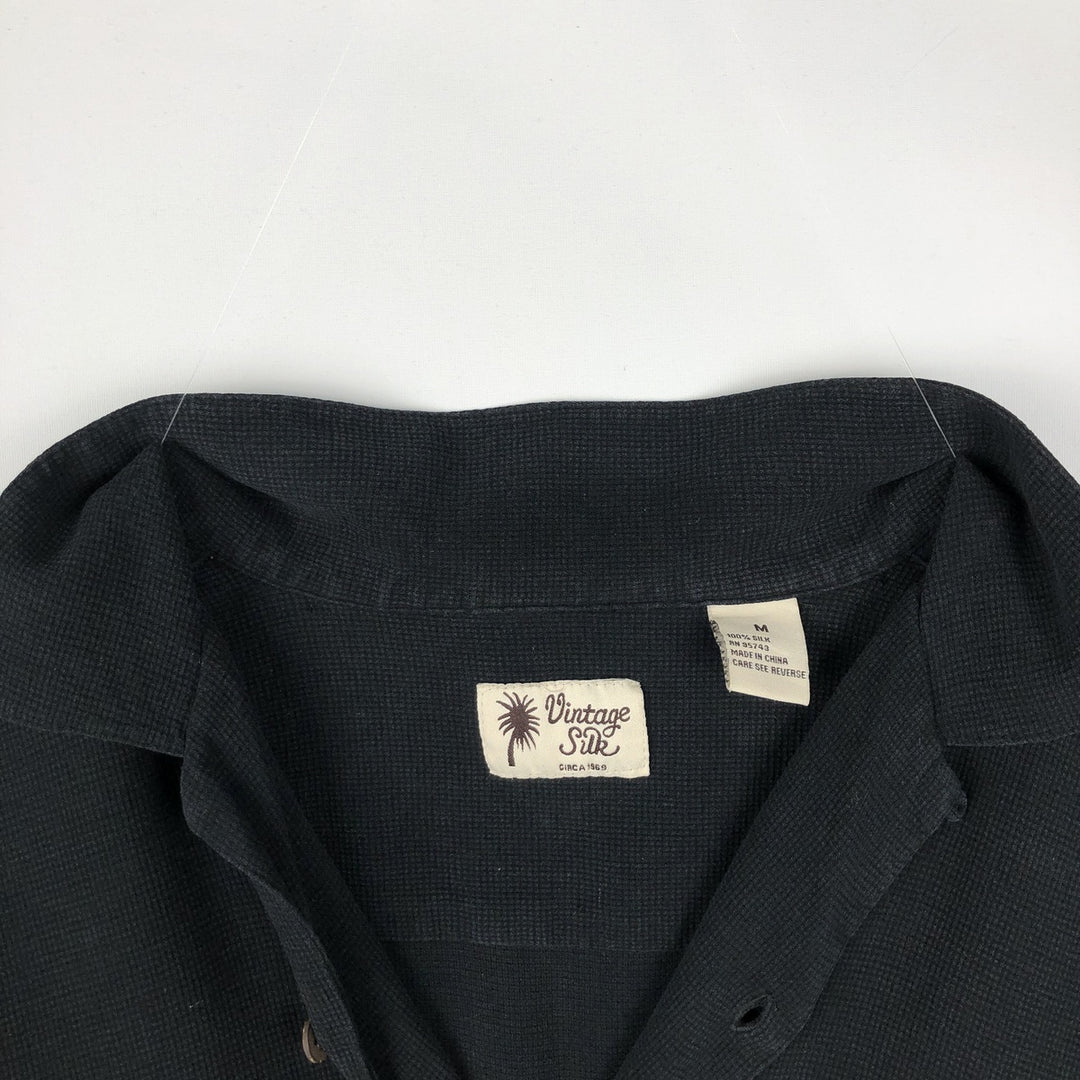 Vintage Silk Short-Sleeve Open-Collar Silk Shirt, Boxy Fit, Men's Size M silk black type Vintage Second Hand