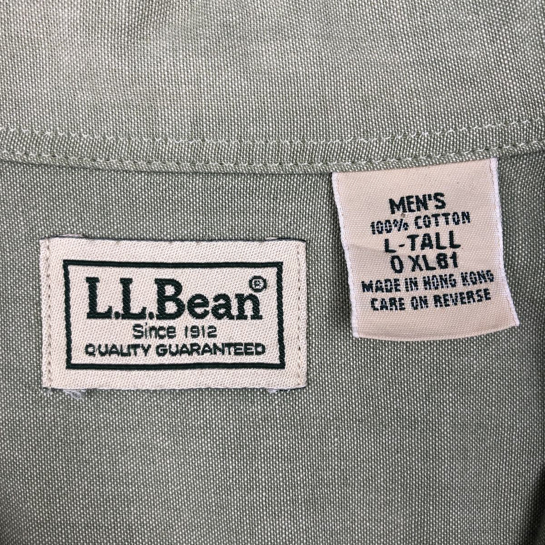 90s-00'S L.L.Bean Short-Sleeve Button-Down Shirt, Men's Size L (Equivalent), Vintage cotton Khaki type sage green Vintage Second Hand