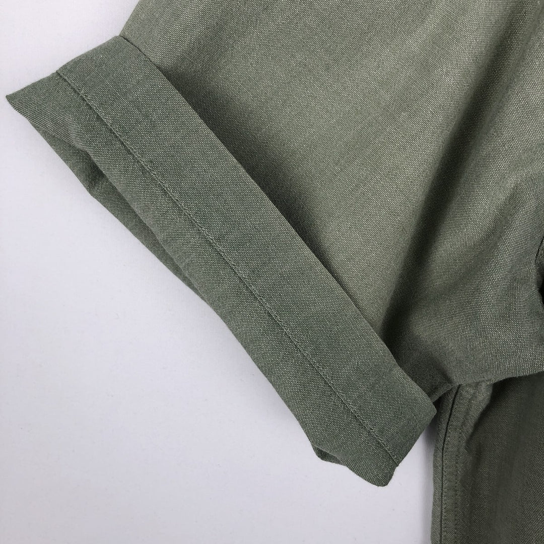 90s-00'S L.L.Bean Short-Sleeve Button-Down Shirt, Men's Size L (Equivalent), Vintage cotton Khaki type sage green Vintage Second Hand