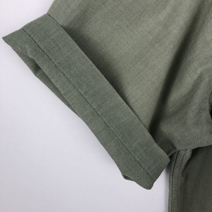 90s-00'S L.L.Bean Short-Sleeve Button-Down Shirt, Men's Size L (Equivalent), Vintage cotton Khaki type sage green Vintage Second Hand