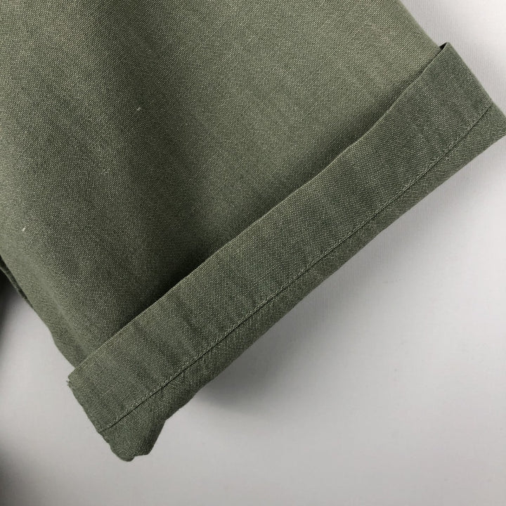 90s-00'S L.L.Bean Short-Sleeve Button-Down Shirt, Men's Size L (Equivalent), Vintage cotton Khaki type sage green Vintage Second Hand
