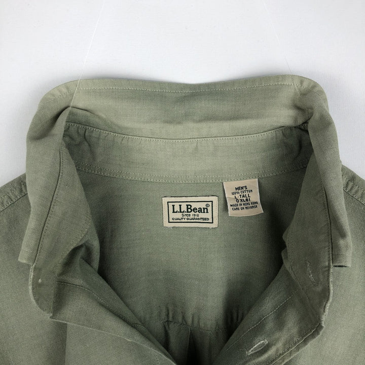 90s-00'S L.L.Bean Short-Sleeve Button-Down Shirt, Men's Size L (Equivalent), Vintage cotton Khaki type sage green Vintage Second Hand