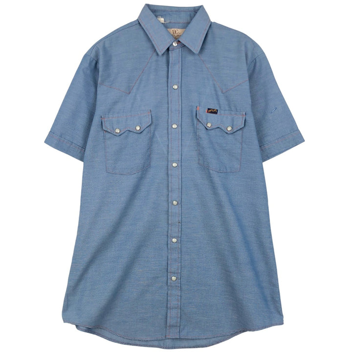 1980'S Dee Cee Brand Short-Sleeve Western Shirt, Made in USA, Men's Size M unclear Blue type light blue Vintage Second Hand