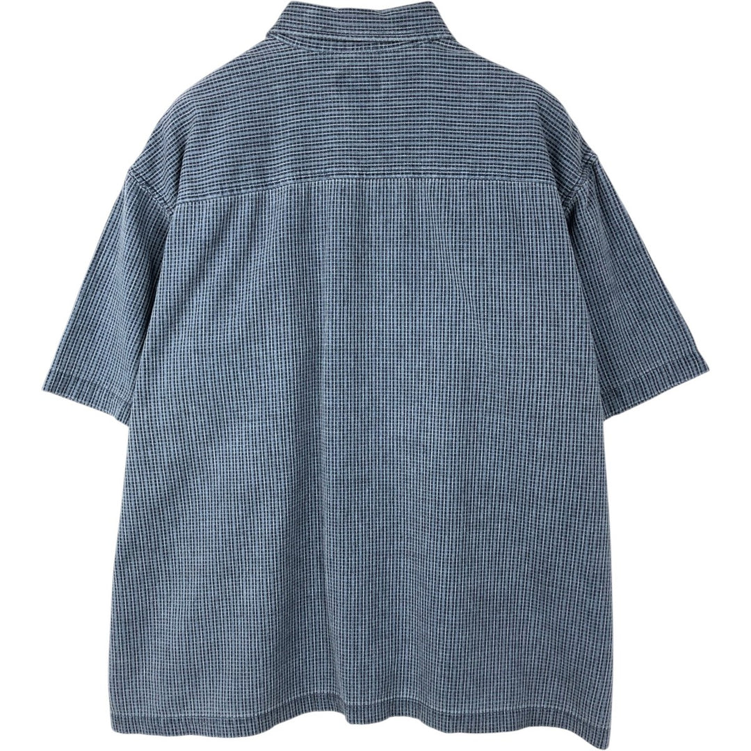Woolrich Check Pattern Short-Sleeve Cotton Check Shirt, Boxy Shirt, Men's Size XL (approx.) cotton blue type Vintage Second Hand