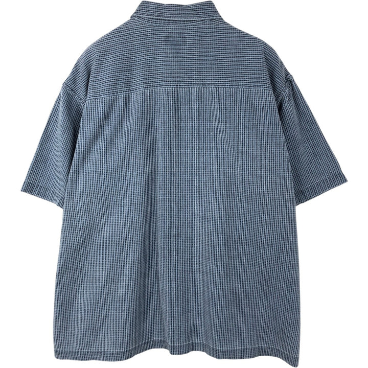 Woolrich Check Pattern Short-Sleeve Cotton Check Shirt, Boxy Shirt, Men's Size XL (approx.) cotton blue type Vintage Second Hand