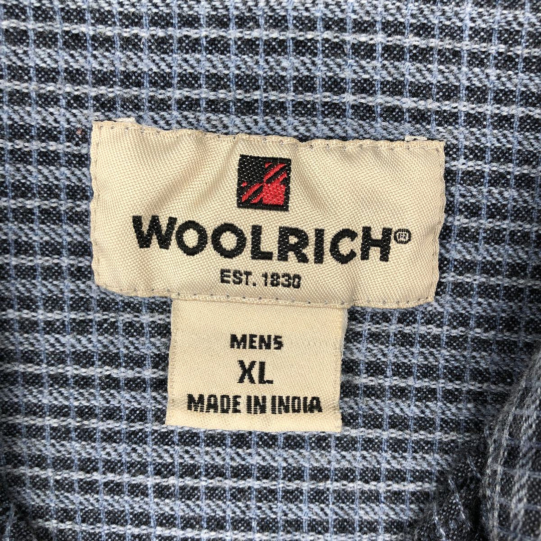 Woolrich Check Pattern Short-Sleeve Cotton Check Shirt, Boxy Shirt, Men's Size XL (approx.) cotton blue type Vintage Second Hand