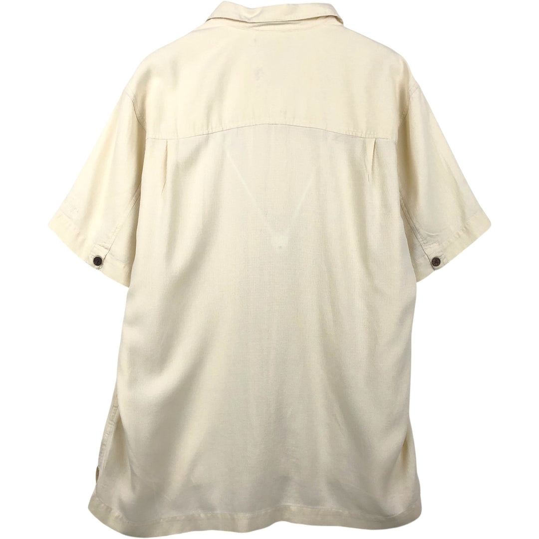 Columbia XCO Short-Sleeve Open-Collar Silk Shirt, Boxy Fit, Men's Size L (approx.) silk ivory Vintage Second Hand