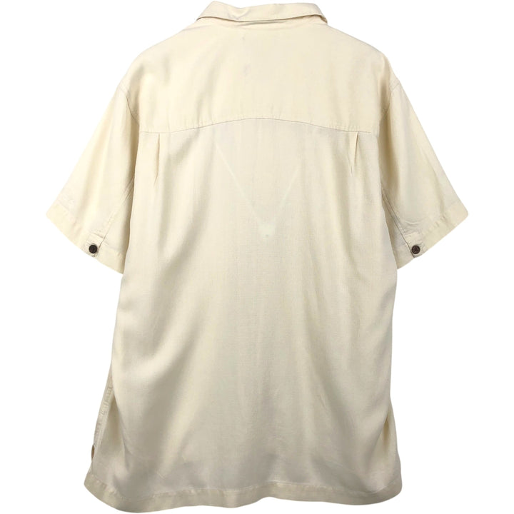 Columbia XCO Short-Sleeve Open-Collar Silk Shirt, Boxy Fit, Men's Size L (approx.) silk ivory Vintage Second Hand