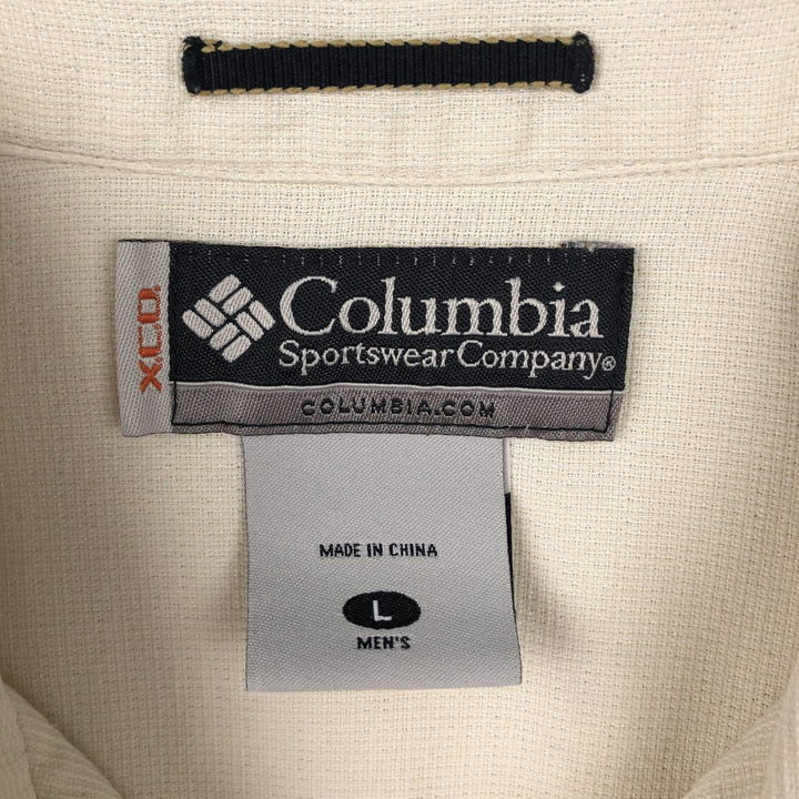 Columbia XCO Short-Sleeve Open-Collar Silk Shirt, Boxy Fit, Men's Size L (approx.) silk ivory Vintage Second Hand
