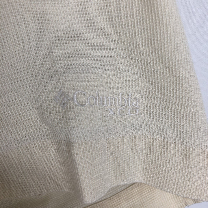 Columbia XCO Short-Sleeve Open-Collar Silk Shirt, Boxy Fit, Men's Size L (approx.) silk ivory Vintage Second Hand