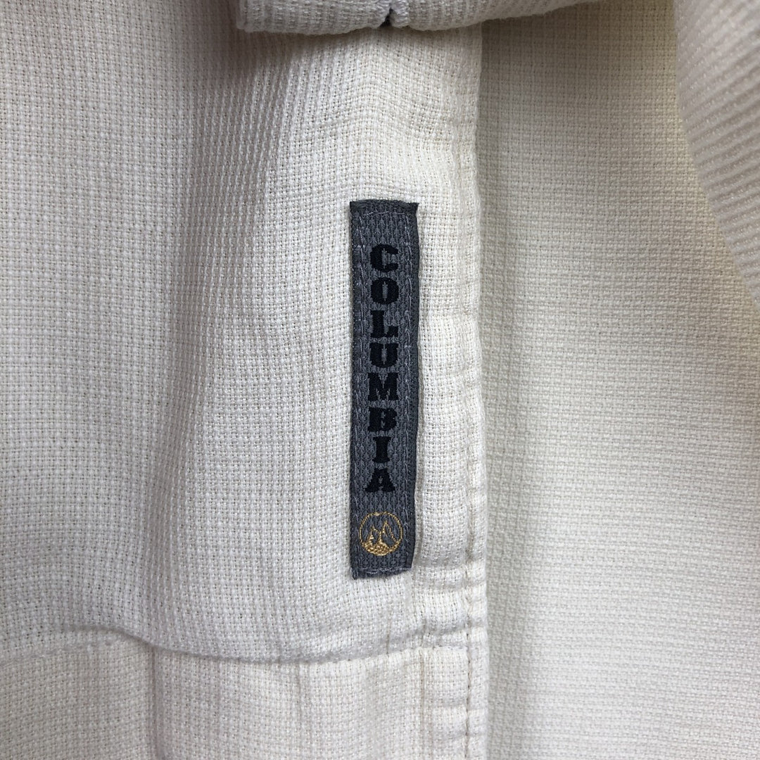Columbia XCO Short-Sleeve Open-Collar Silk Shirt, Boxy Fit, Men's Size L (approx.) silk ivory Vintage Second Hand