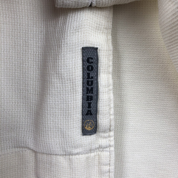 Columbia XCO Short-Sleeve Open-Collar Silk Shirt, Boxy Fit, Men's Size L (approx.) silk ivory Vintage Second Hand