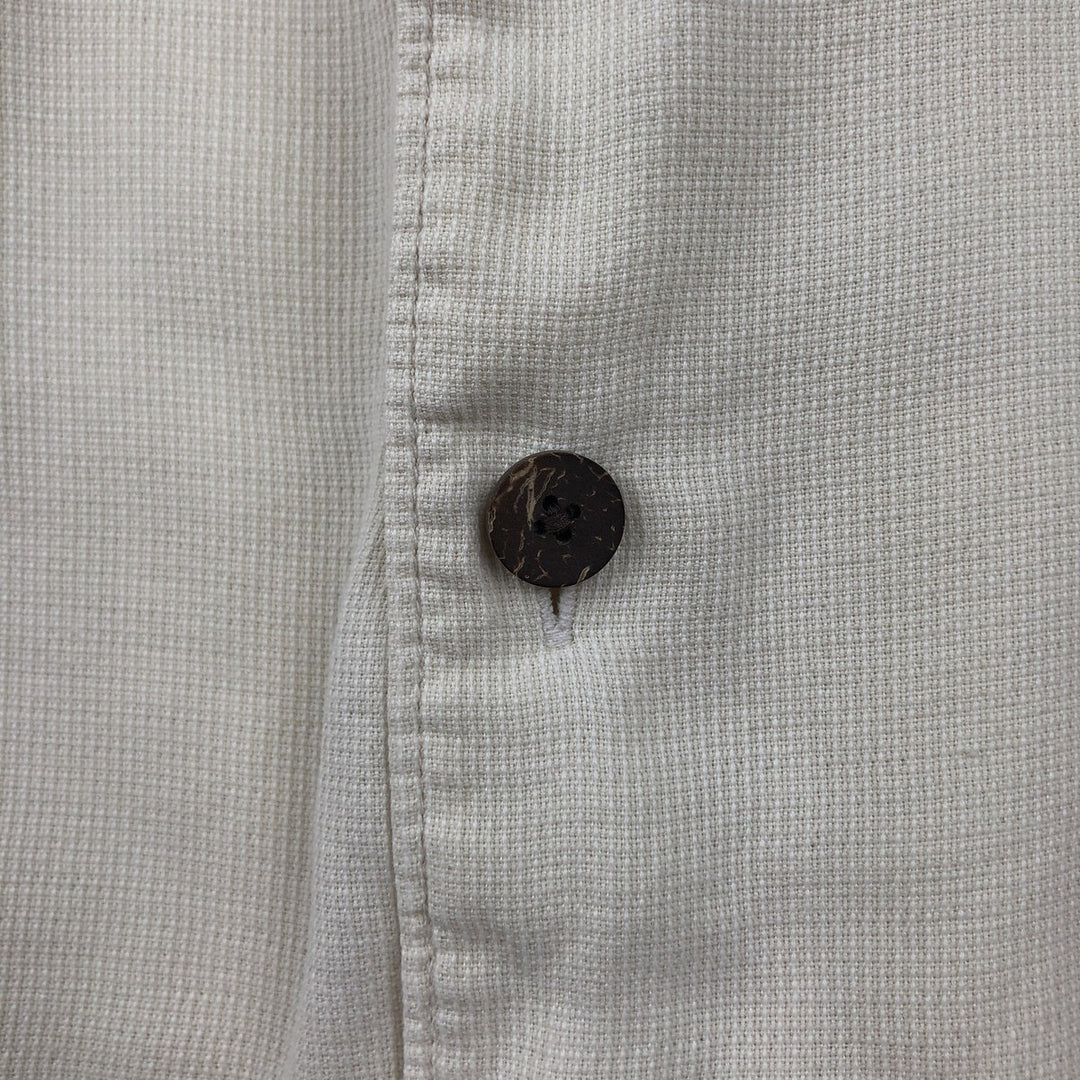 Columbia XCO Short-Sleeve Open-Collar Silk Shirt, Boxy Fit, Men's Size L (approx.) silk ivory Vintage Second Hand