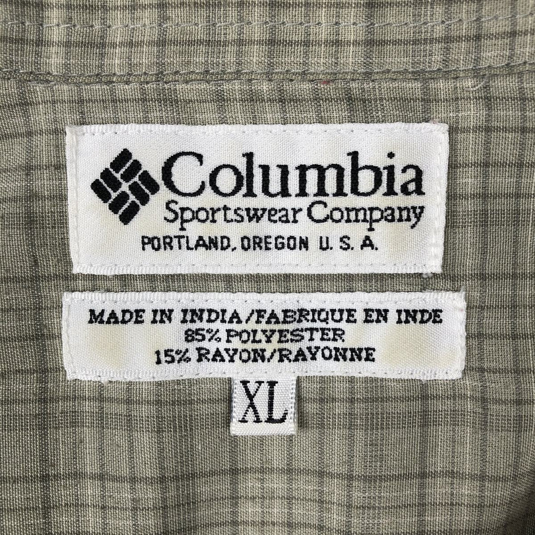 90s-00'S Columbia GRT Short-Sleeve Button-Down Check Shirt, Men's Size XL (Equivalent), Vintage polyester Khaki type sage green Vintage Second Hand