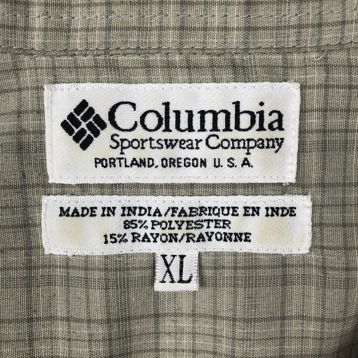 90s-00'S Columbia GRT Short-Sleeve Button-Down Check Shirt, Men's Size XL (Equivalent), Vintage polyester Khaki type sage green Vintage Second Hand
