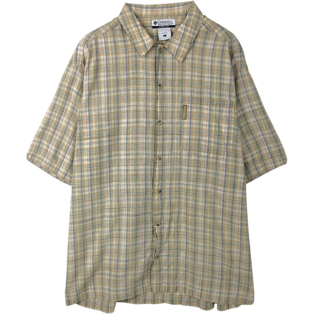 2000'S Columbia Short Sleeve Cotton Check Box Shirt, Men's Size L cotton Khaki type sage green Vintage Second Hand