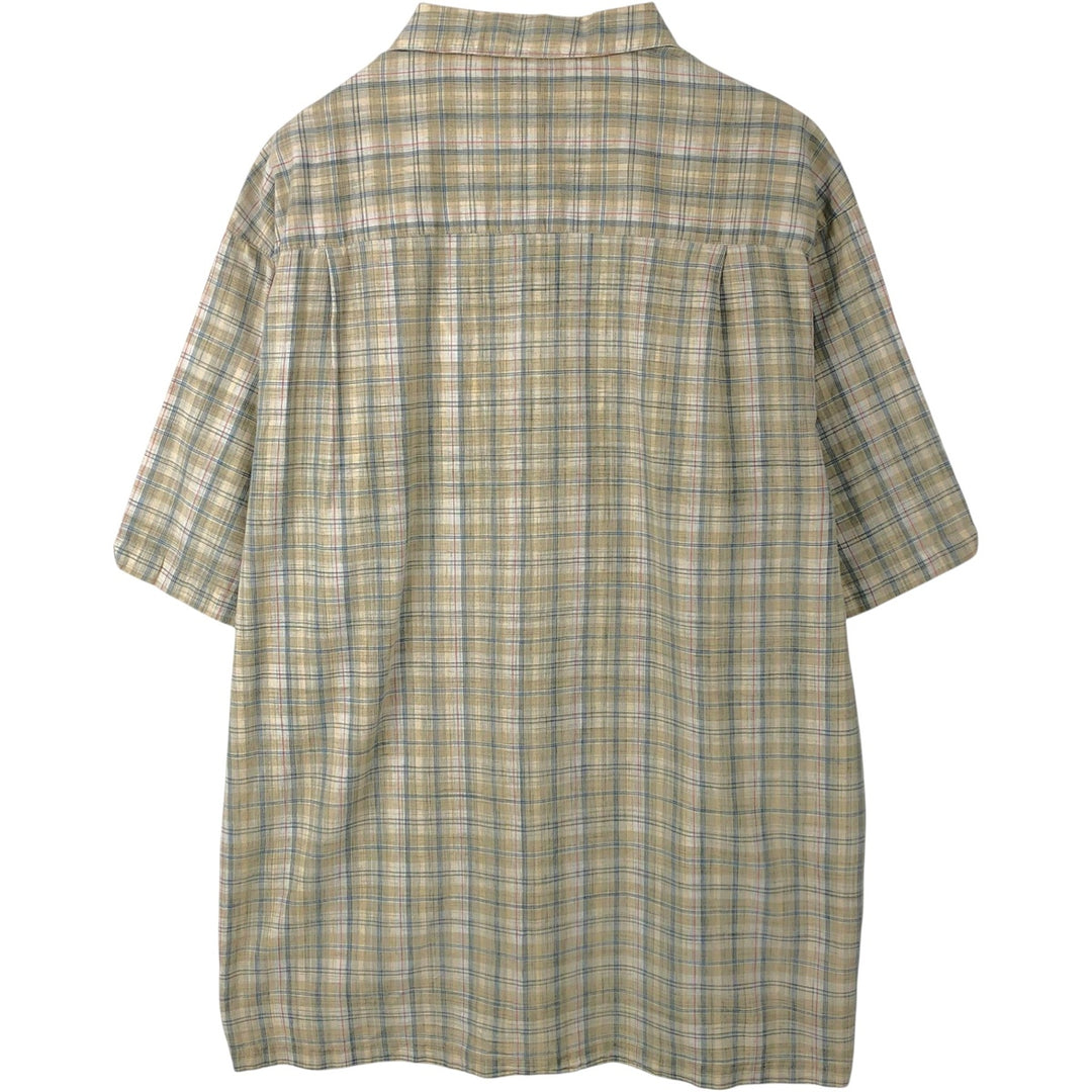2000'S Columbia Short Sleeve Cotton Check Box Shirt, Men's Size L cotton Khaki type sage green Vintage Second Hand