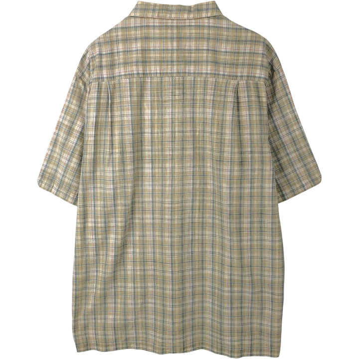 2000'S Columbia Short Sleeve Cotton Check Box Shirt, Men's Size L cotton Khaki type sage green Vintage Second Hand