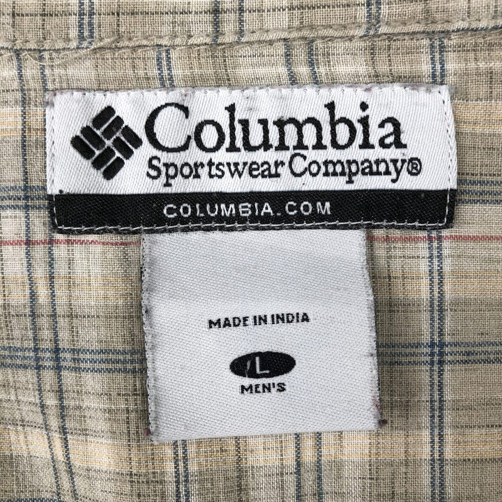 2000'S Columbia Short Sleeve Cotton Check Box Shirt, Men's Size L cotton Khaki type sage green Vintage Second Hand