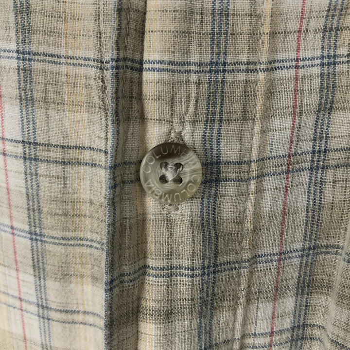 2000'S Columbia Short Sleeve Cotton Check Box Shirt, Men's Size L cotton Khaki type sage green Vintage Second Hand