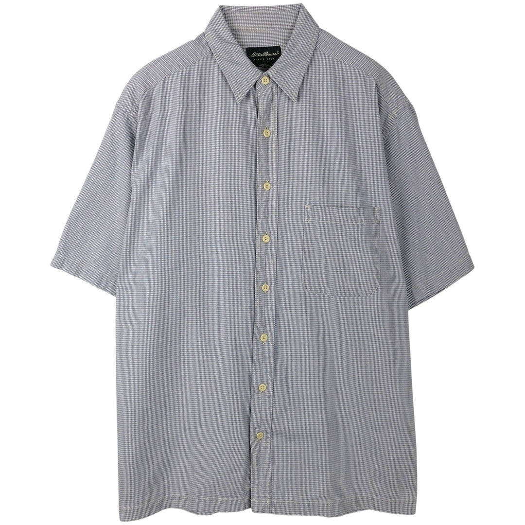 Eddie Bauer houndstooth pattern short-sleeved cotton shirt, boxy fit, men's size L (approx.) cotton Blue type light blue Vintage Second Hand