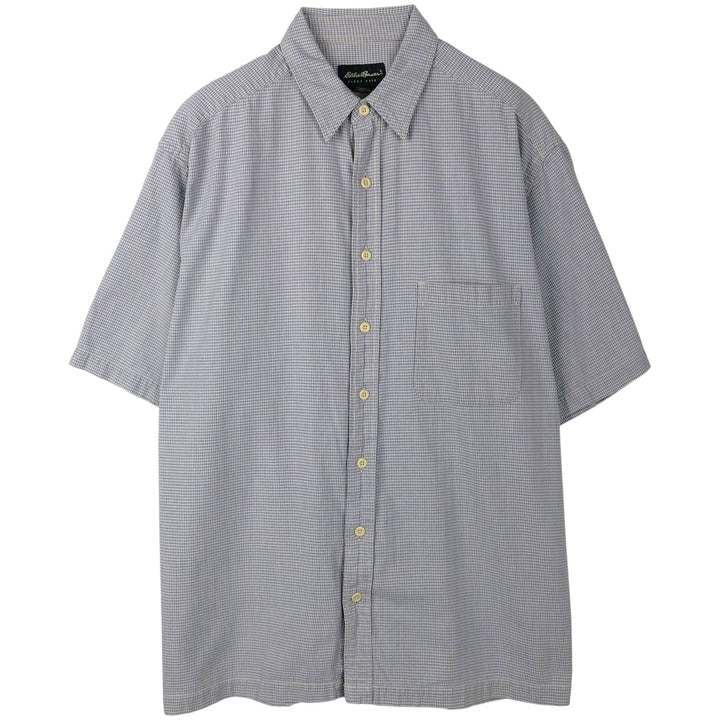Eddie Bauer houndstooth pattern short-sleeved cotton shirt, boxy fit, men's size L (approx.) cotton Blue type light blue Vintage Second Hand