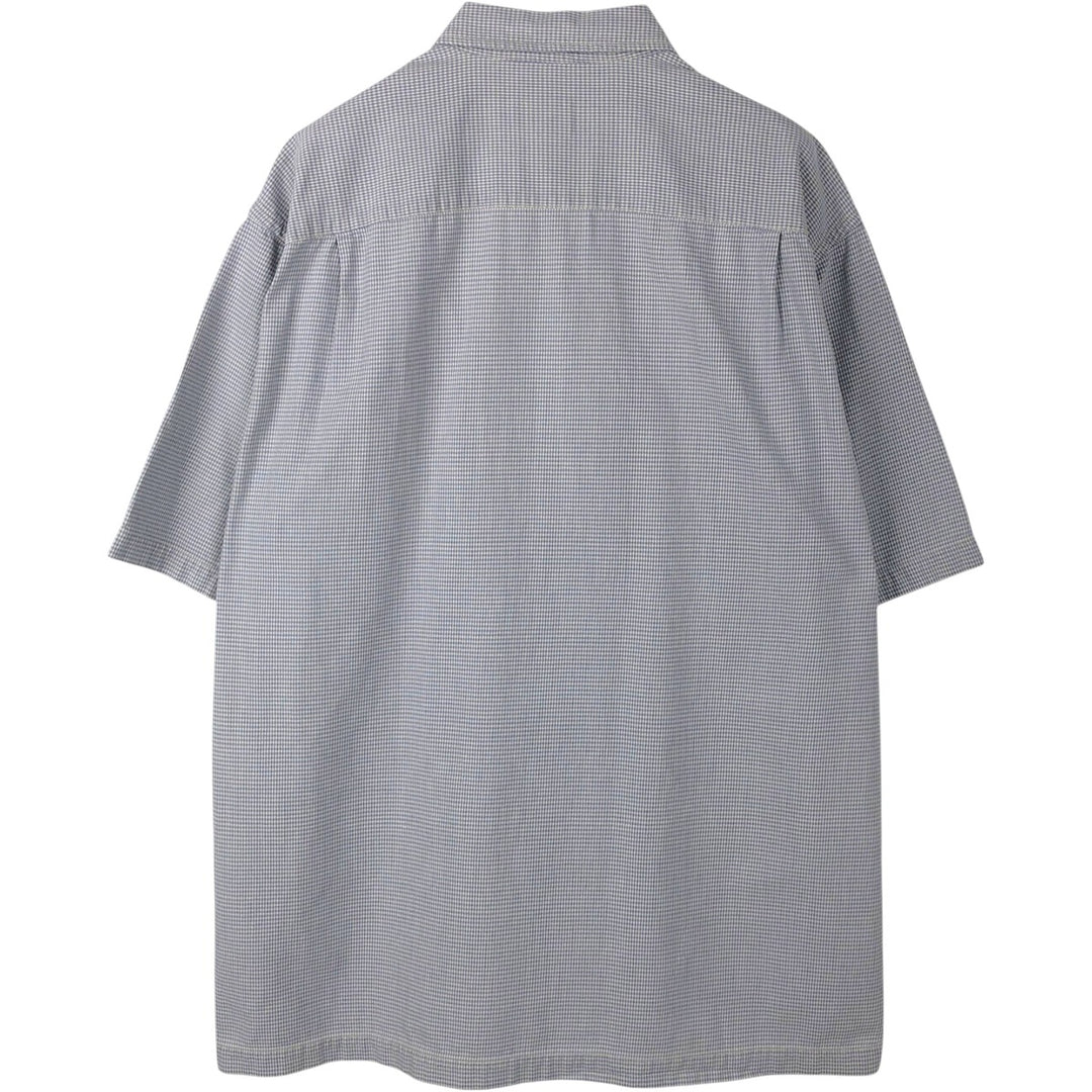 Eddie Bauer houndstooth pattern short-sleeved cotton shirt, boxy fit, men's size L (approx.) cotton Blue type light blue Vintage Second Hand