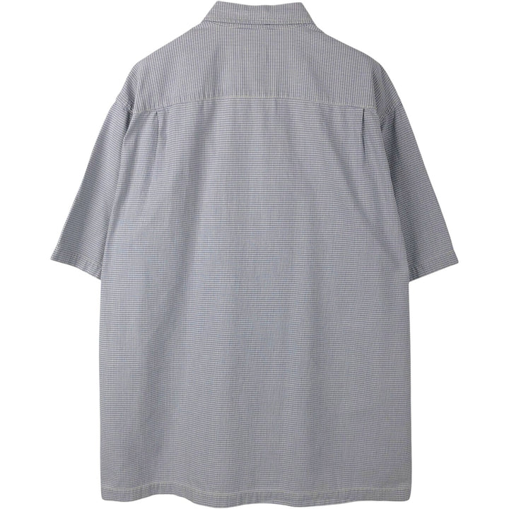 Eddie Bauer houndstooth pattern short-sleeved cotton shirt, boxy fit, men's size L (approx.) cotton Blue type light blue Vintage Second Hand