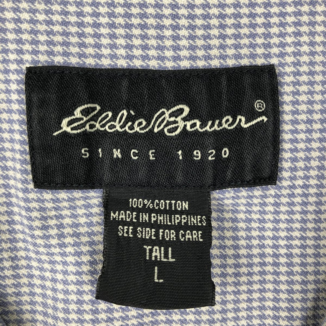 Eddie Bauer houndstooth pattern short-sleeved cotton shirt, boxy fit, men's size L (approx.) cotton Blue type light blue Vintage Second Hand