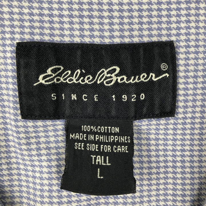 Eddie Bauer houndstooth pattern short-sleeved cotton shirt, boxy fit, men's size L (approx.) cotton Blue type light blue Vintage Second Hand