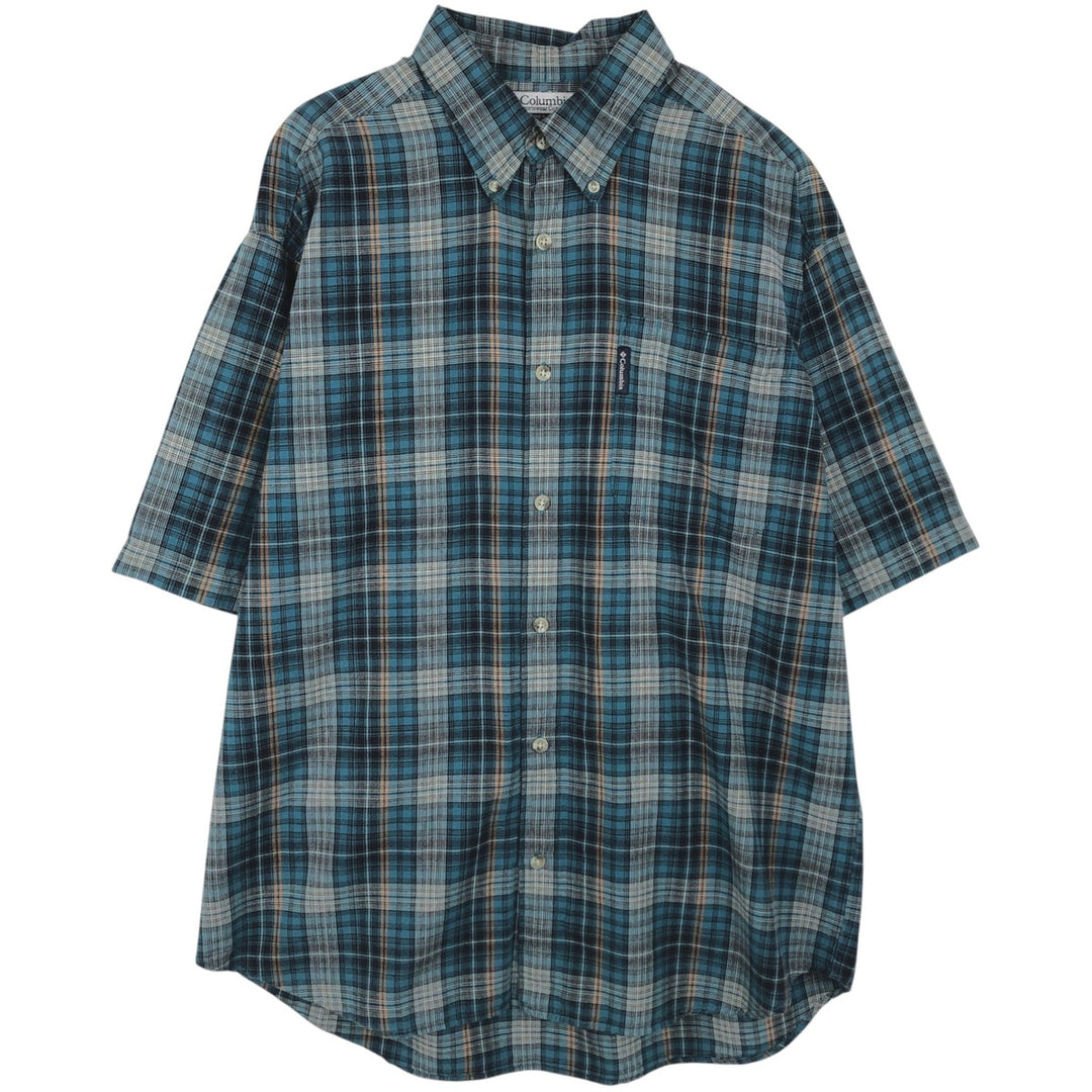 Columbia Short Sleeve Button Down Check Shirt, Men's Size L cotton white type Vintage Second Hand