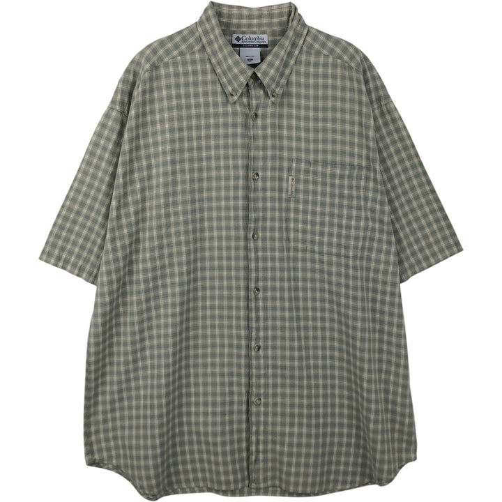 00'S Columbia Short Sleeve Button Down Check Shirt Men's XL cotton Khaki type sage green Vintage Second Hand