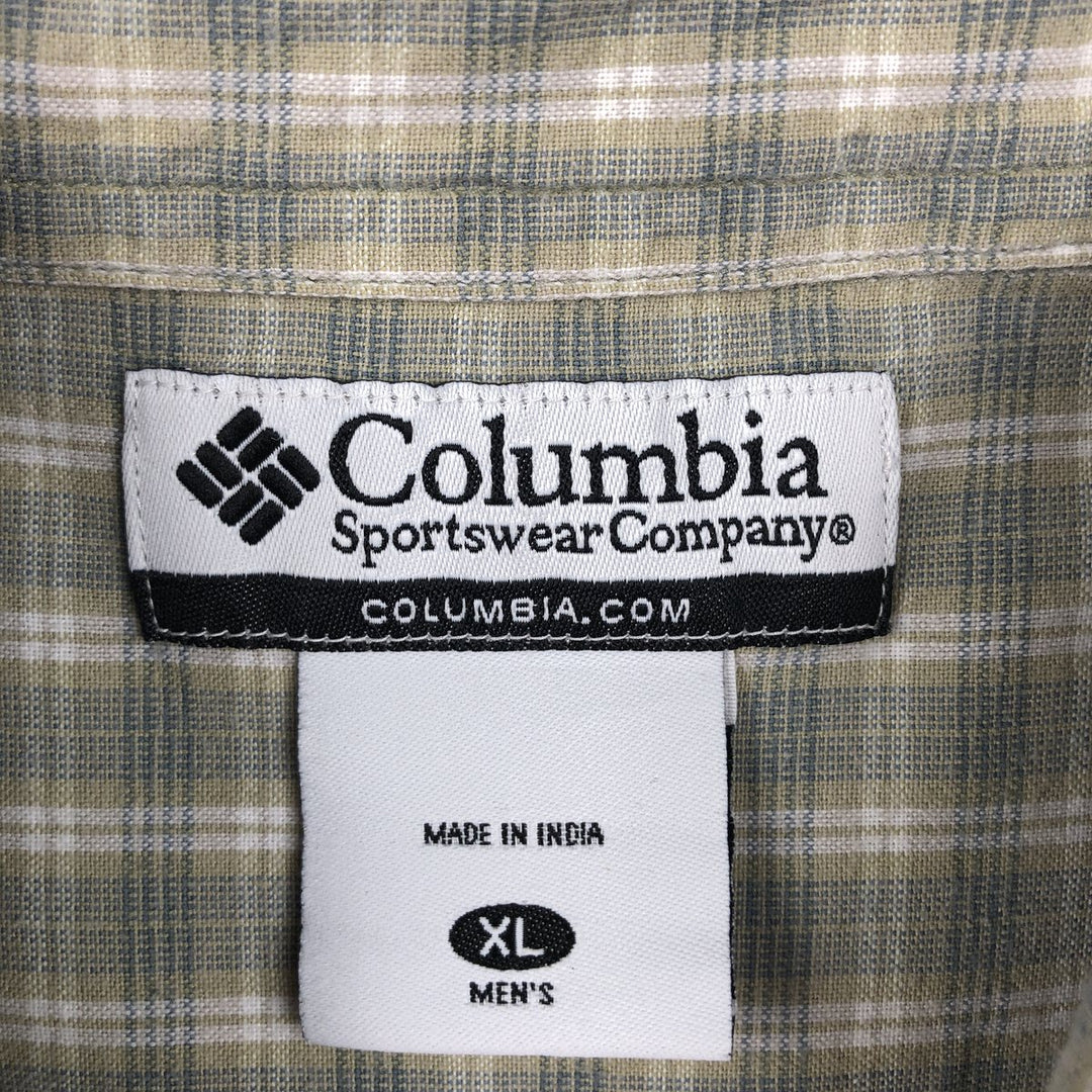 00'S Columbia Short Sleeve Button Down Check Shirt Men's XL cotton Khaki type sage green Vintage Second Hand