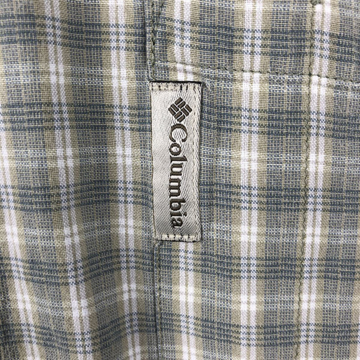 00'S Columbia Short Sleeve Button Down Check Shirt Men's XL cotton Khaki type sage green Vintage Second Hand