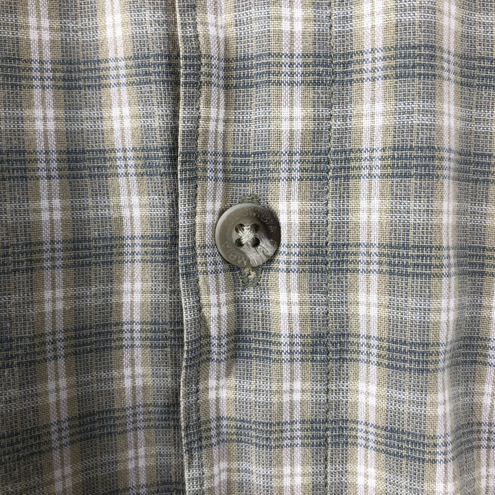 00'S Columbia Short Sleeve Button Down Check Shirt Men's XL cotton Khaki type sage green Vintage Second Hand