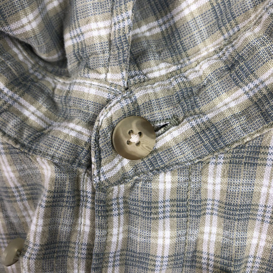 00'S Columbia Short Sleeve Button Down Check Shirt Men's XL cotton Khaki type sage green Vintage Second Hand