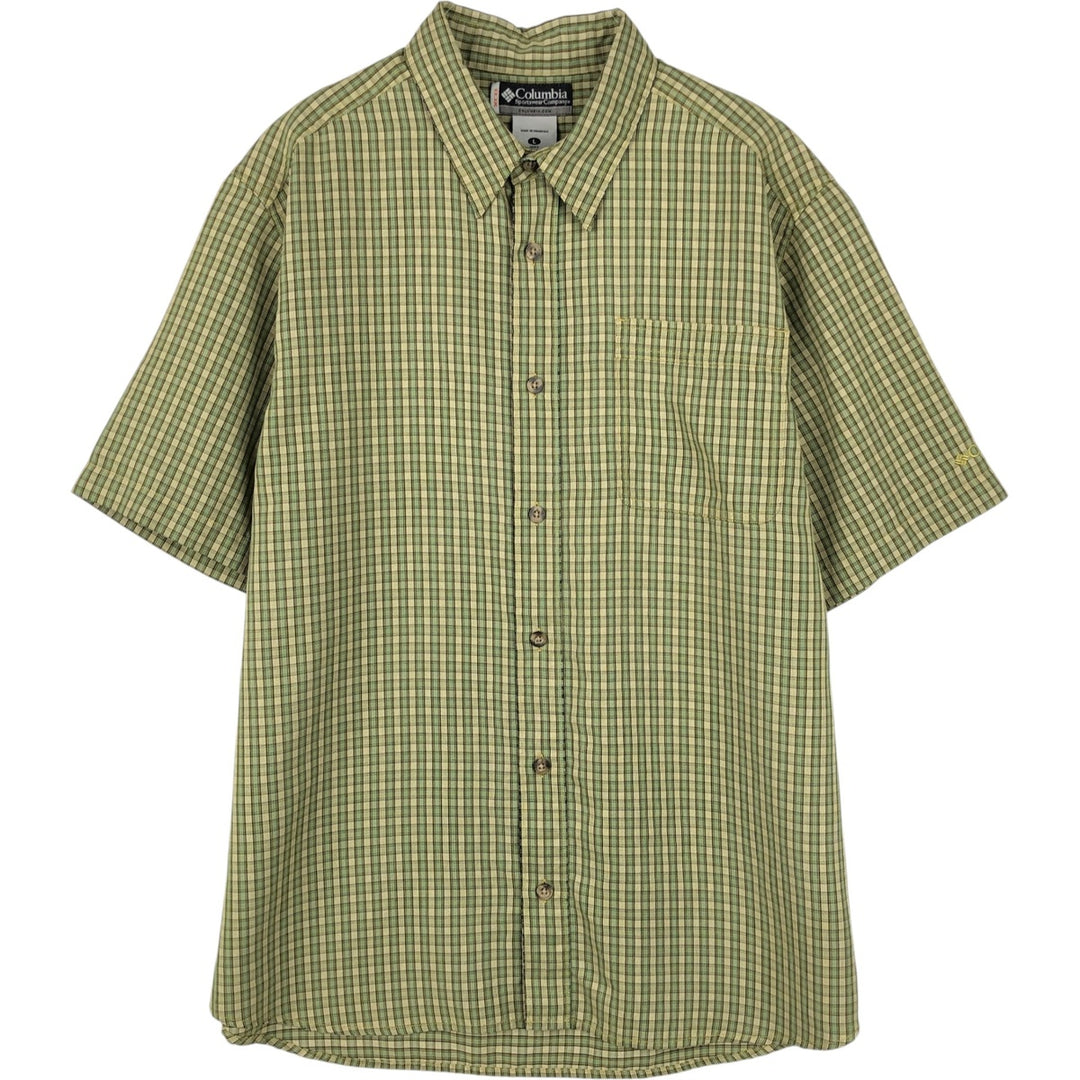 Columbia XCO Short-Sleeve Cotton Check Shirt, Men's Size L (approx.) Modal Khaki type sage green Vintage Second Hand