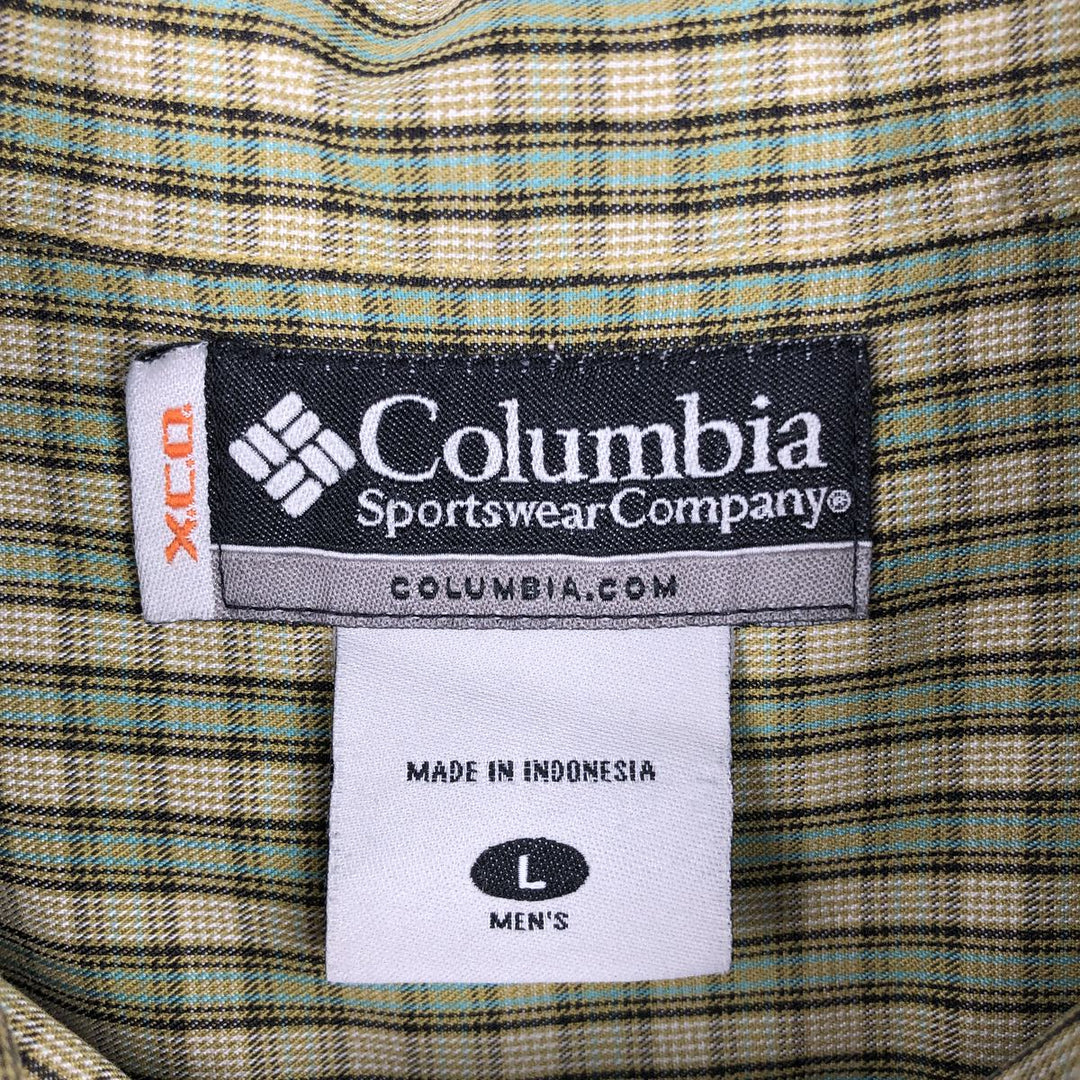 Columbia XCO Short-Sleeve Cotton Check Shirt, Men's Size L (approx.) Modal Khaki type sage green Vintage Second Hand