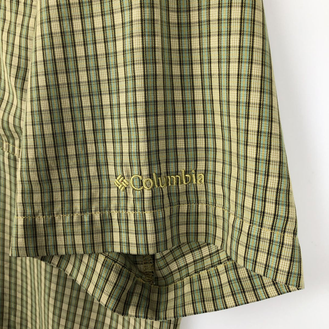 Columbia XCO Short-Sleeve Cotton Check Shirt, Men's Size L (approx.) Modal Khaki type sage green Vintage Second Hand