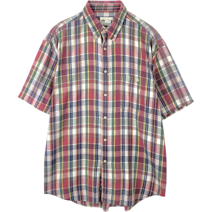 Eddie Bauer Madras check short-sleeved button-down check shirt, men's size L (approx.) cotton red type Vintage Second Hand