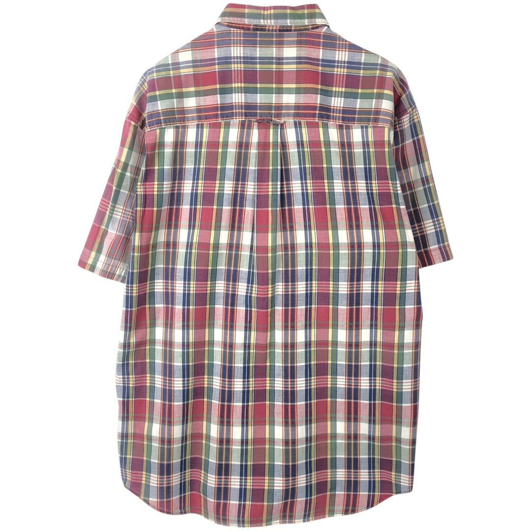 Eddie Bauer Madras check short-sleeved button-down check shirt, men's size L (approx.) cotton red type Vintage Second Hand