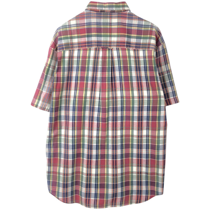 Eddie Bauer Madras check short-sleeved button-down check shirt, men's size L (approx.) cotton red type Vintage Second Hand