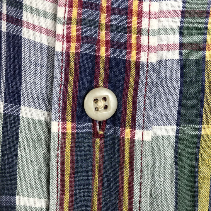 Eddie Bauer Madras check short-sleeved button-down check shirt, men's size L (approx.) cotton red type Vintage Second Hand