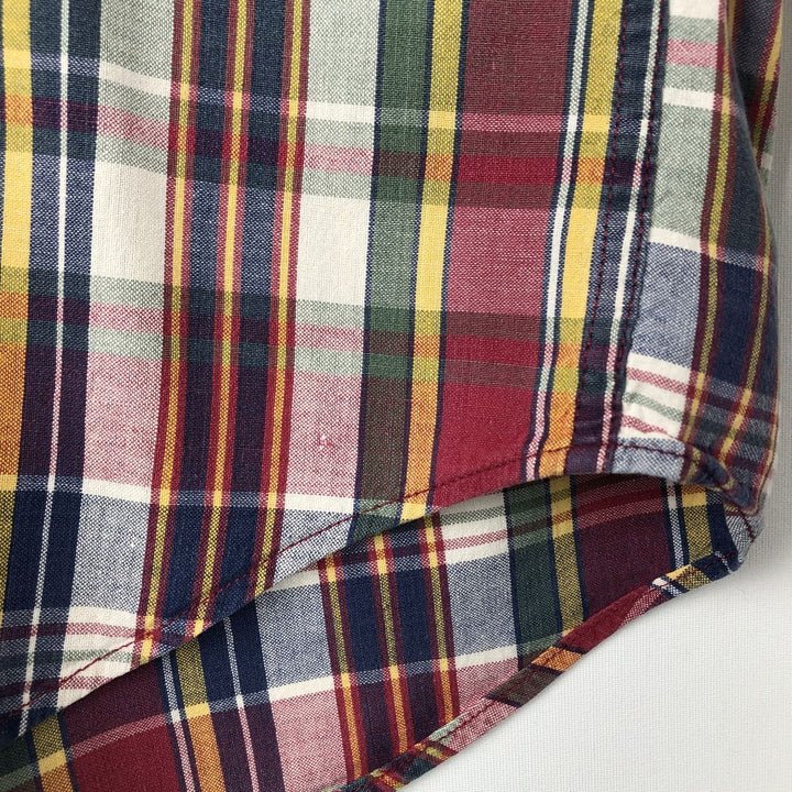 Eddie Bauer Madras check short-sleeved button-down check shirt, men's size L (approx.) cotton red type Vintage Second Hand