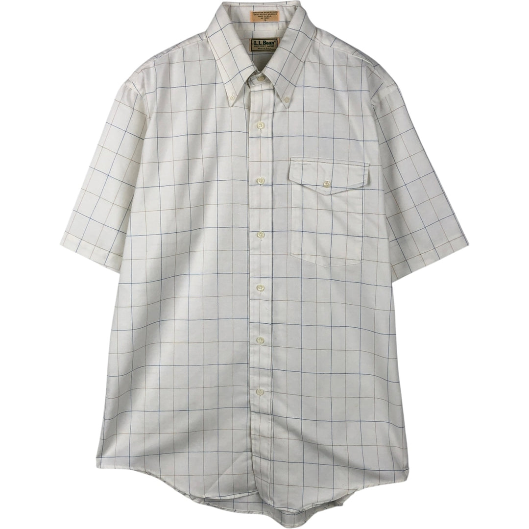 70s~80'S LLBean short sleeve button down check shirt made in USA men's XL size vintage cotton white type Vintage Second Hand