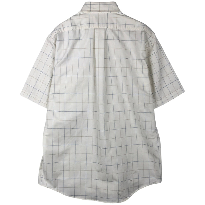 70s~80'S LLBean short sleeve button down check shirt made in USA men's XL size vintage cotton white type Vintage Second Hand